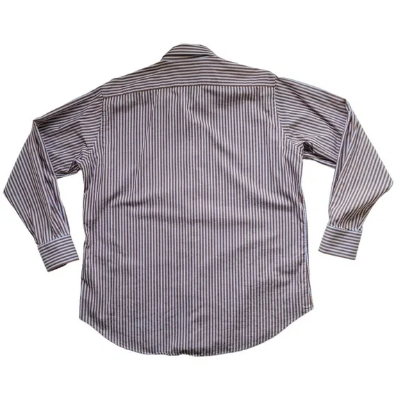 Men's Thomas Dean Blue Brown Striped Shirt XXL 100% Cotton Flip Cuff Casual - Picture 2 of 7
